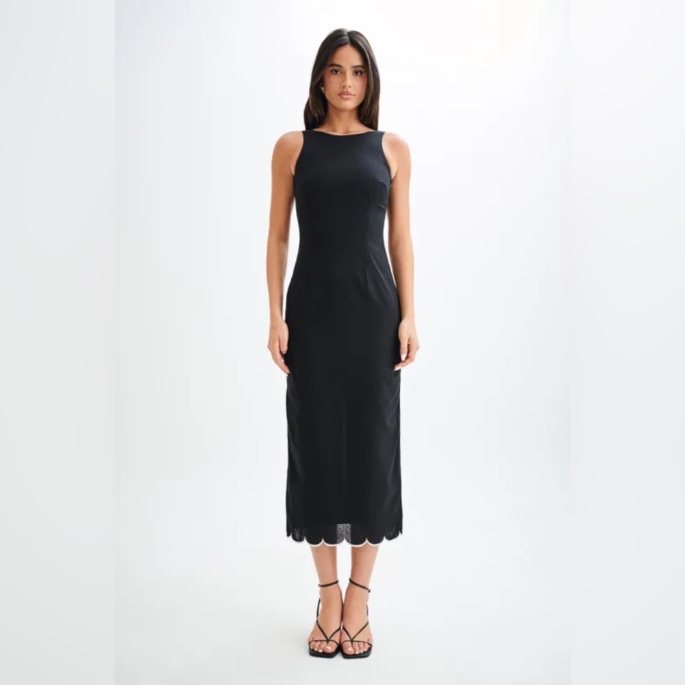 Meshki- Sofiane Scalloped Linen Midi Dress